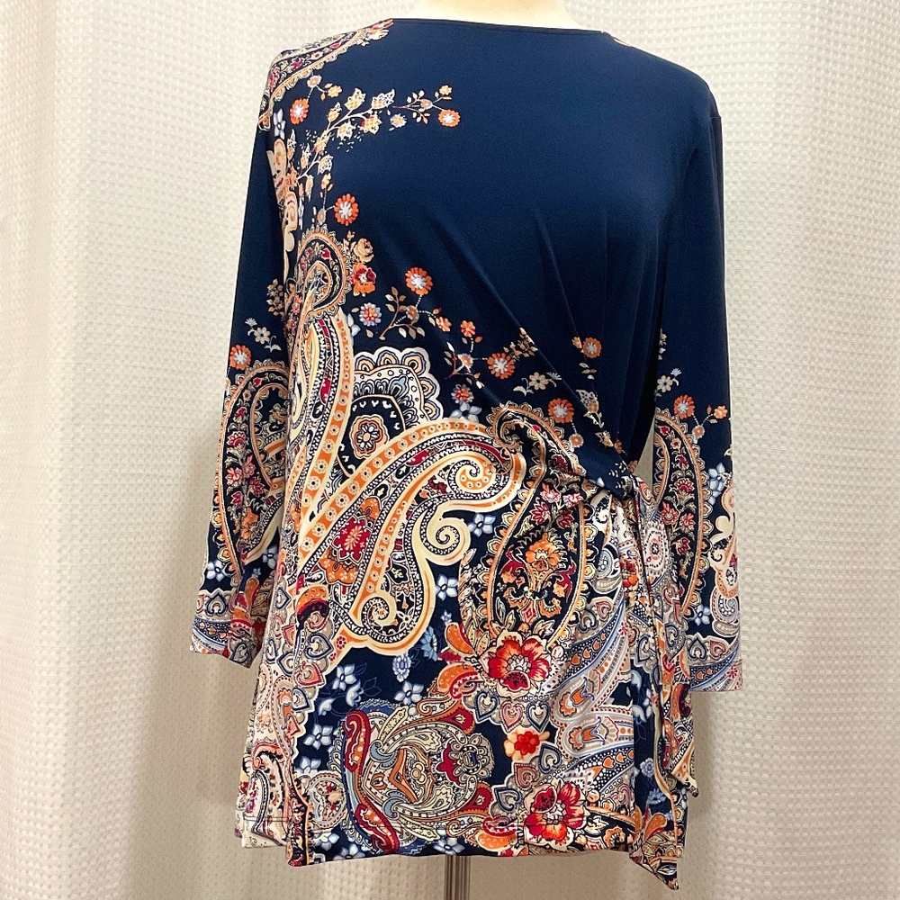 Chico's Side-tie Paisley Top Blouse 3/4 Sleeves, Size 3 (XL)